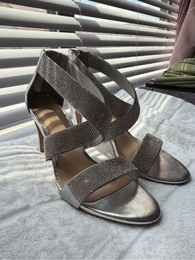 Kelly & Katie Silver Strappy Rhinestone Heels